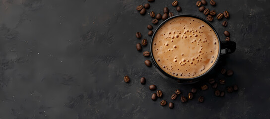Aromatic Awakening: An inviting image captures a steaming cup of coffee, surrounded by scattered coffee beans, promising a sensory journey of taste and aroma, inviting you to savor each moment.