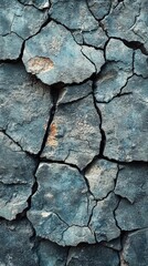 Cracked Blue Wall Texture Background with Rough Concrete Stone Surface Detail
