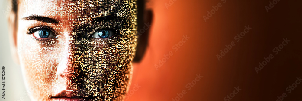 Poster human and ai fusion creates a mesmerizing digital avatar transformation