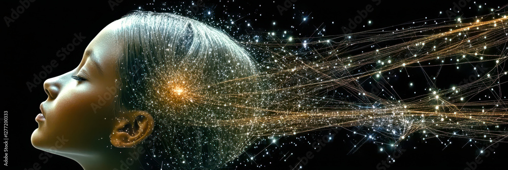 Poster Dreaming Deeply, a Journey Through Celestial Realms and Brainwaves in Restful Slumber