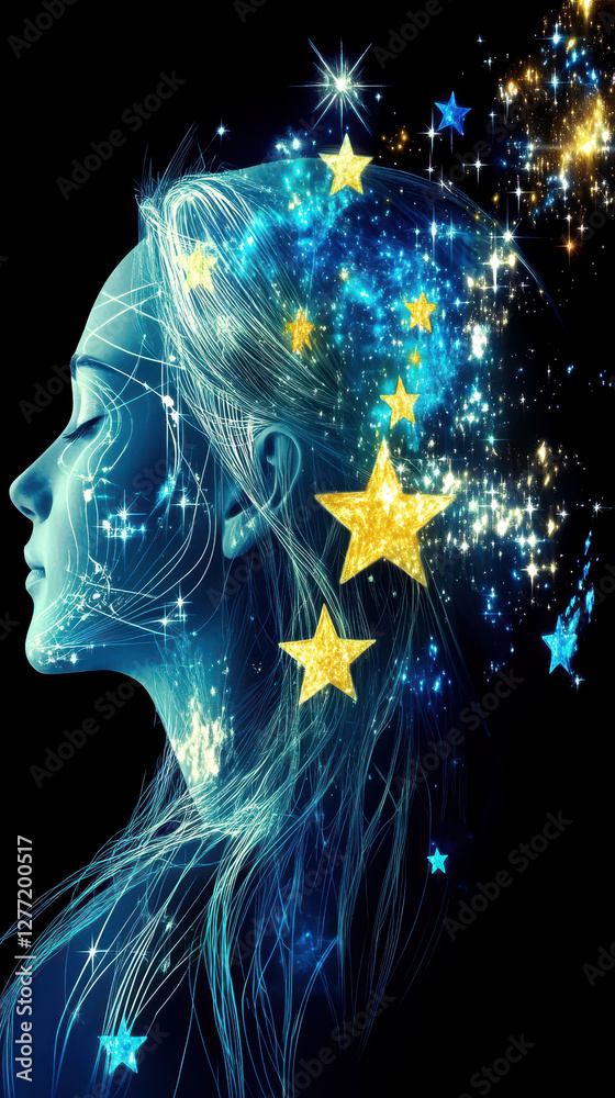 Poster dreaming in cosmic colors as neural waves transform into a starry night of wonder