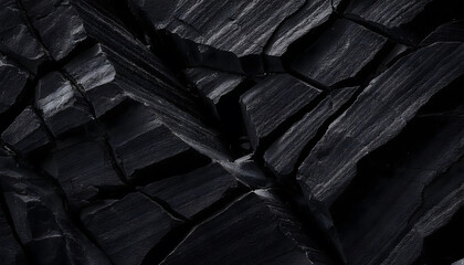 Black rock texture with cracks. Black stone background