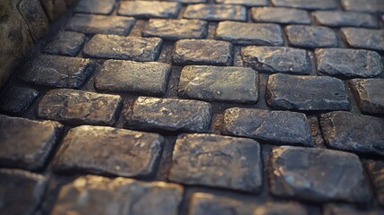 Cobblestone pavement texture, outdoor pathway, sunlight, ancient stone