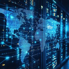 Analyzing global data trends digital world infographic technology hub aerial view data visualization