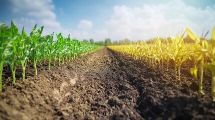 Toxic fertilizer affecting the farm ecosystem. Featuring poor soil quality and stunted crops