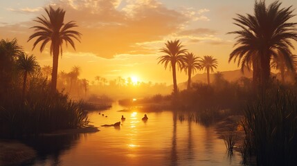 Serene morning light in desert oasis high resolution wallpaper