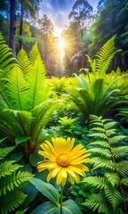 Obraz premium Tranquil Garden Bliss – Vibrant Greenery & Radiant Yellow Bloom