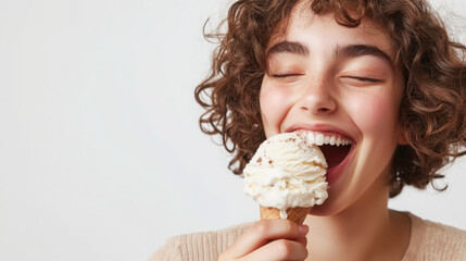 Joyful moment of indulgence with delicious ice cream treat