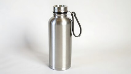Stainless Steel Water Bottle with Carry Loop on White Background
