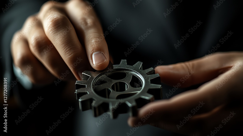 Aufkleber Businessman touching gears icon to activate robotic process automation RPA, network connection, smooth data transfer between multiple applications