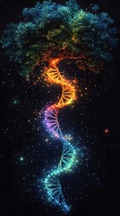 Obraz premium Mystical Illuminated Tree with a Stunning DNA Symbol Photo