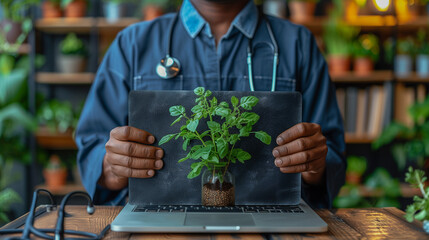 Herbal Medicine and Technology Concept with a Doctor