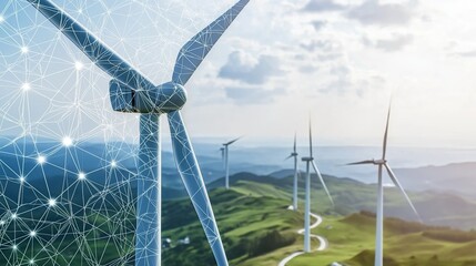 Sustainable wind energy with digital innovation, showcasing clean power generation, renewable technology, and eco-friendly electricity solutions for a greener future, Generative AI
