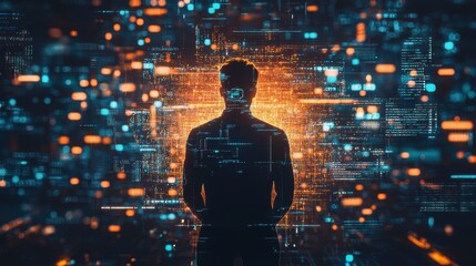 Person contemplates digital data