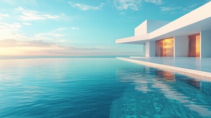Fototapeta premium Luxury Hotel Resort Villa with Seaview Poolside Architecture in Santorini Style