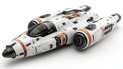 Futuristic spacecraft design with sleek lines and advanced technology, set against a minimalist background