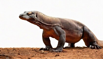 Fototapeta premium Komodo dragon standing on the ground. isolated white background. copy space