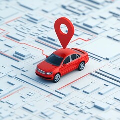 Fototapeta premium Navigating urban landscapes red car on gps map city environment digital illustration aerial view transportation concept