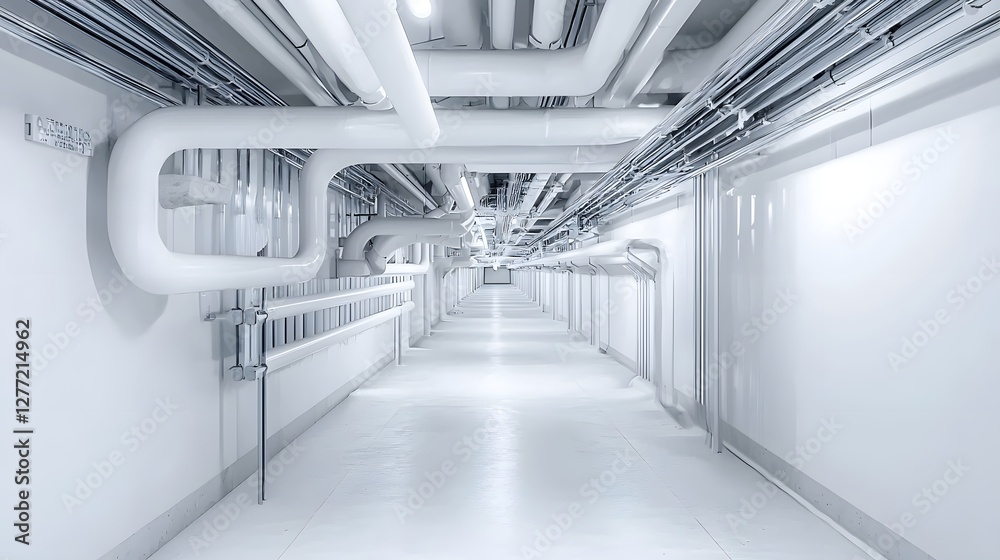 Poster 3d render of an expansive underground water supply and drainage system in a futuristic skyscraper fa