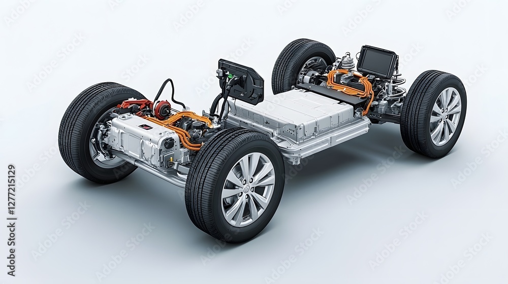 Aufkleber 3D rendering of the internal components and structure of a regenerative braking system integrated into the chassis of an electric vehicle