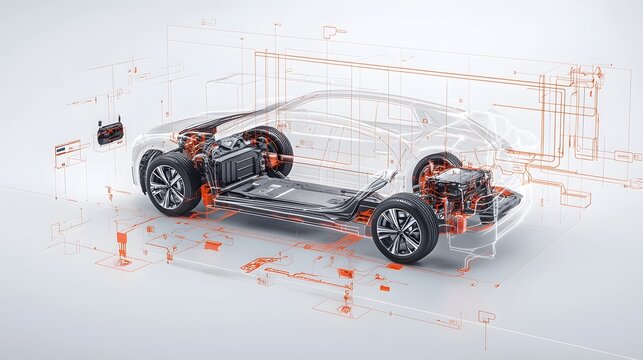 3D rendering of the intricate inner workings and components of a cutting edge regenerative braking system designed for an advanced electric vehicle