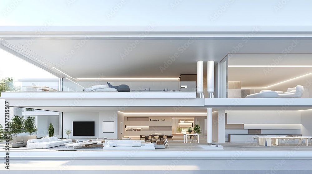 Poster a cross sectional view of a modern smart and sustainable building s interior highlighting its sophis