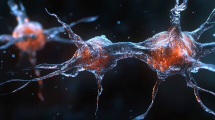 Microscopic neuron connection, detailed structure, scientific study, digital art for educational resources