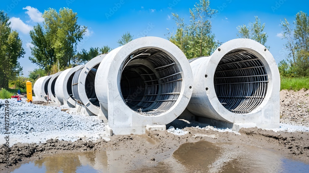 Aufkleber a photo showcasing a concrete reinforced stormwater management tunnel system with an expansive under