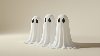 Playful ghosts in minimalist studio digital art whimsical environment contemporary viewpoint