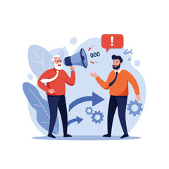 Two Business Men Discussing Process Error Announcement Using Megaphone