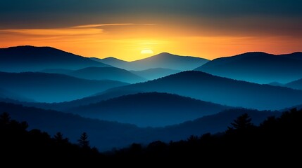 Blue Ridge Serenity, Sunrise over layered mountain ridges landscape
