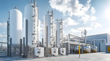 An aerial view showcasing the expansive industrial oxygen production facility featuring a network of large storage tanks intricate pipelines and other critical infrastructure