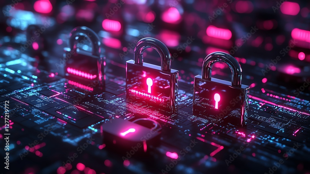 Poster digital security system with multiple padlocks