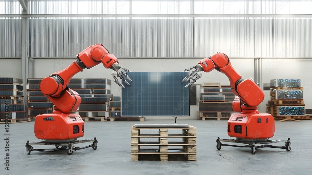 Fototapete automated robotic arms precisely handling and manipulating delicate tv display panels in a high tech