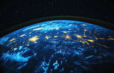 Obraz premium Earth from Space at Night with Europe Illuminated in Hyper-Realistic Style