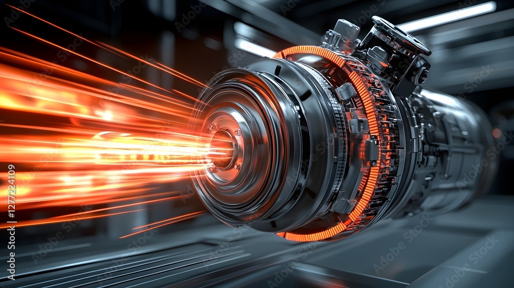 Fototapete closeup view of a high performance turbocharger component with a dynamic motion blur effect showcasi
