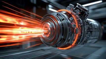 Fototapeta premium Closeup view of a high performance turbocharger component with a dynamic motion blur effect showcasing the advanced technology and engineering behind modern automotive engines and machinery