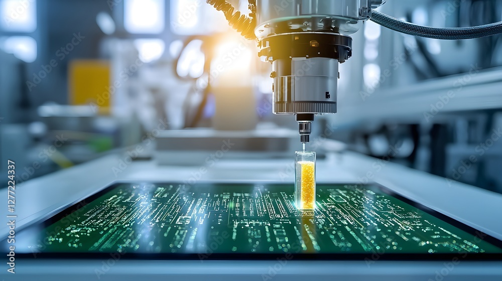 Poster closeup view of liquid crystal material being injected into the inner components of an lcd liquid cr