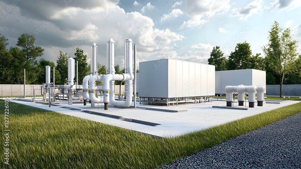 Poster depicting a geothermal heating and cooling pipeline system showcasing the industrial infrastructure 