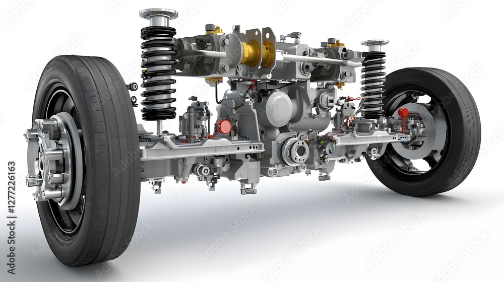 Fototapete detailed and accurate rendering of the intricate suspension and axle system components of a vehicle 