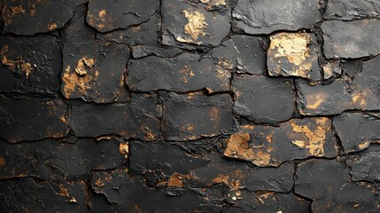Fototapeta premium Dark stone wall with golden highlights, exterior, textured surface, background for design