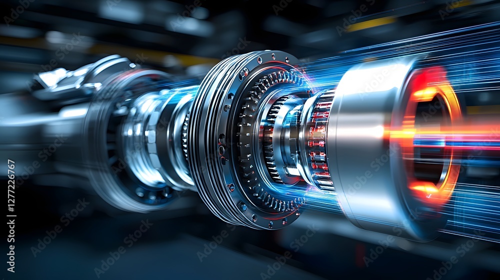 Aufkleber Detailed Close up View of a Turbocharger Mechanism Showcasing Rapid Spinning and Dynamic Motion Blur Effect Representing the Powerful Engineering and Efficiency of Automotive Technology