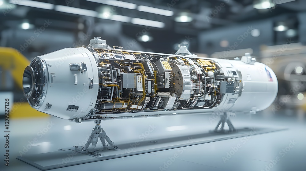 Aufkleber Detailed cross section of a satellite revealing the intricate internal communication systems and electronic components that enable advanced space and data transmission