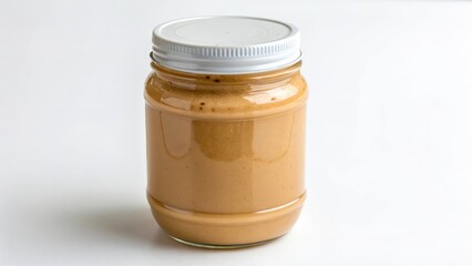 Jar of Peanut Butter on White Background
