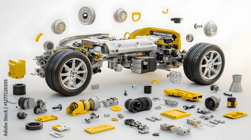 Poster detailed photo of an exploded view of a car s drivetrain revealing all the intricate mechanical comp