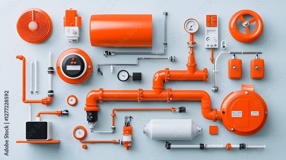 Poster Detailed technical diagram illustrating the components and layout of a residential gas supply system showcasing the path from the gas meter to the various household appliances and fixtures