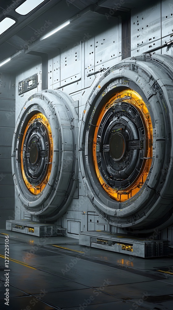 Poster Detailed view of a futuristic cooling system designed for high performance processors within an advanced industrial or computer technology facility