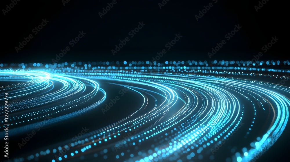 Poster digital satellite network transmitting signals across continents with futuristic light trails creati