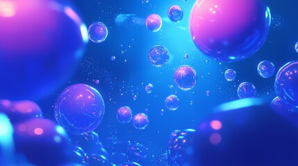 Deep blue underwater seascape, soft light penetration from above, glowing bubbles ascending, smooth gradient colors, futuristic, neon art style