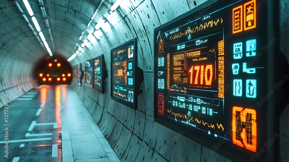 Leinwandbilder futuristic smart tunnel with advanced digital traffic signs and intelligent emergency lighting syste